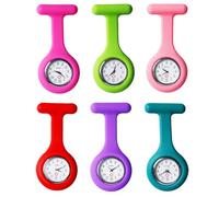 Sporgo 6 unidades de reloj de enfermera: reloj de bolsillo con clip, broche de silicona, reloj de enfermera, reloj de cuarzo, para enfermeras, médicos, estudiantes, etc, Verde oscuro + rojo + morado +