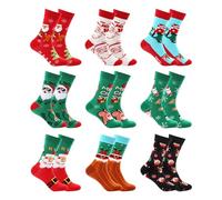 Sporgo 9 Pares de Calcetines de Navidad para Mujer y Hombre - Diseño Navideño, Colores Festivos, Algodón - Regalo, Color 9