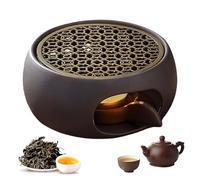 Sporgo Calientaplatos para tetera de cerámica: calentador de té con soporte para velas, calentador de café, calentador de tetera, calentador de tetera, calentador de té para café, té y leche (F)