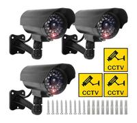 Sporgo Cámara falsa de vigilancia para exteriores con luz LED roja intermitente y atrape, cámara de vigilancia falsa para interior y exterior (negro)