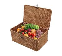 Sporgo Cesta de mimbre con tapa: cesta de almacenamiento junco de mar, cesta de almacenamiento rectangular, 23 x 13 x 8 cm, cesta de mimbre, para cocina, papel higiénico, almacenamiento de baño