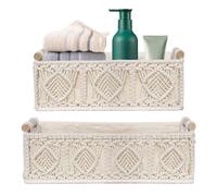 Sporgo Cestas de almacenamiento de macramé (2), algodón blanco, 2 tamaños: 34 x 15 x 10 cm y 30 x 14 x 10 cm, trenzadas a mano, organización de baño, dormitorio y armario