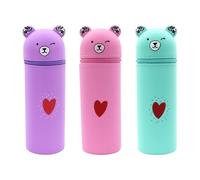 Sporgo Estuche Kawaii de 3 unidades: 2 en 1 de silicona suave para lápices, diseño de dibujos animados, bonito estuche para lápices, para adolescentes y estudiantes, color, Kawaii