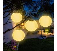 Sporgo Farolillos Solares para Exterior: 4 Unidades de 20 cm LED Solares Resistentes a la Intemperie, Luz Blanca Cálida, Farolillos Colgantes para Exterior, Jardín, Terraza