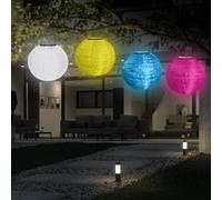 Sporgo farolillos y solar para exteriores: 4 unidades de 20 cm LED resistentes a la intemperie, coloridas, colgantes para jardín, terraza, patio
