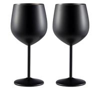 Sporgo Juego de 2 copas de vino de acero inoxidable, 500 ml, irrompibles, para fiestas en la piscina, aniversarios, fiestas en la playa, color negro