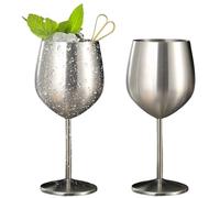 Sporgo Juego de 2 copas de vino de acero inoxidable, 500 ml, irrompibles, para fiestas en la piscina, aniversarios, fiestas en la playa (plata)