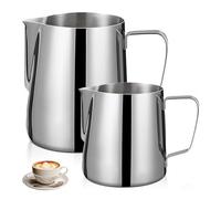 Sporgo Juego de 2 jarritas de leche: jarra de leche de acero inoxidable de 5 oz/12 oz de mano para espumar, espumador de leche, jarra de espuma de leche para capuchino, latte y espresso (150 ml, 350