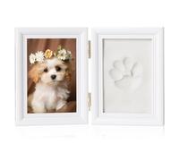 Sporgo Juego de huellas de perro y gato: marco de fotos 3D con foto y huellas de patas, juego de huellas con soporte, marco de madera para perros y gatos