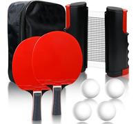 Sporgo Juego de raquetas de ping pong con red móvil extensible, 2 raquetas, 4 pelotas y bolsa, set profesional para juegos
