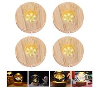 Sporgo LED de Madera: Base Redonda 3 Colores Ajustable Con Interruptor para Bolas de Cristal, Joyas, Acrílico, Vidrio y Resina - 4 Piezas