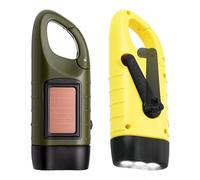 Sporgo Linterna LED de manivela recargable: 2 unidades de linternas solares con dinamo con mosquetón, mini linterna portátil con manivela y panel solar para camping al aire libre