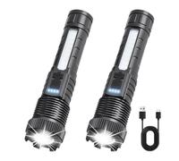 Sporgo Linterna LED recargable, 2 unidades: 3000 lúmenes, extremadamente brillante, linterna LED antorcha, pequeña zoom, 6 modos de luz, impermeable, pequeño flash, IPX6, para camping, exteriores
