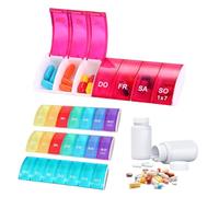 Sporgo Pastillero 7 días 4 unidades: pastillero 7 días alemán arco iris caja de medicamentos 7 días, pastillero portátil 7 días organizador de tabletas para medicamentos, vitaminas, aceite de pescado,