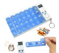Sporgo Pastillero de 7 días con alarma: pastillero 7 días 4 compartimentos, caja de medicamentos 7 días con temporizador y alarma recordatorio, dispensador portátil de pastillas de 7 días, organizador