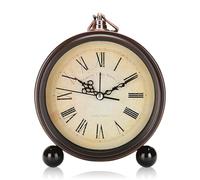 Sporgo Reloj despertador analógico sin tictac: reloj de mesita de noche, reloj de mesa vintage, silencioso, pequeño, silencioso, funciona con pilas, reloj de mesa vintage, analógico para dormitorio,