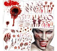 Sporgo Tatuajes de Halloween: 24 hojas de tatuajes temporales, zombies, cicatrices, pegatinas, heridas, sangre, arañazos, para disfraz, maquillaje, fiesta, accesorios