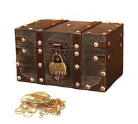 Sporgo Vintage Cofre Del Tesoro: Madera Joyero con Cerradura de Combinación, 18 x 11 x 10cm Pequeño Cofre del Tesoro para Almacenamiento y Decoración