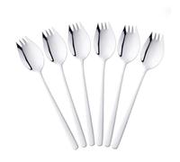 Spork 2 en 1 de acero inoxidable, cuchara y tenedor multifunción, plata, 21,3 cm, juego de 6 piezas, lavable en lavavajillas