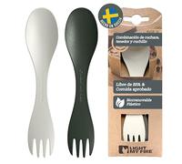 Spork Cubiertos de Camping para Llevar 2en 1 - Cubierto Multifunción Reutilizable - Viaje y Excursionismo - Irrompible, No Tóxico, Sin BPA - paquete de 2 (2pack Little SageGreen/Cream)
