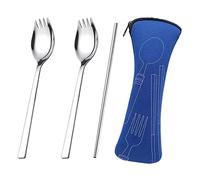 Sporks de Acero Inoxidable 2 uds, Spork Creativo para Acampar con Pajita Portátil 2 en 1 Cuchara Tenedor para Pasta, Postre, Pastel, Cubiertos para Acampar