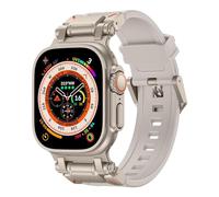 Sport Band for Apple Watch Ultra 2/Apple Watch Ultra Bands 49mm 45mm 44mm 42mm for Man, Durable Silicone Rubber Band with Metal Connector iWatch Ultra 9 8 7 6 5 4 3 SE（Titanium Adapter-Starlight）