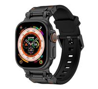 Sport Band for Apple Watch Ultra 2/Ultra Bands 49mm 45mm 44mm 42mm for Man, Durable Liquid Silicone Rubber Band with Metal Connector iWatch Ultra 9 8 7 6 5 4 3 SE（Black Adapter-Black）