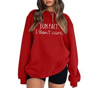 Sport Letter Sweatshirts for Women Cute Fall Loose Fit Sweaters Fashion Fun Fact, I Don't Care Solid Cap Sleeve Tops