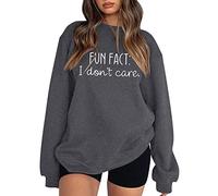 Sport Letter Sweatshirts for Women Cute Fall Loose Fit Sweaters Fashion Fun Fact, I Don't Care Solid Cap Sleeve Tops