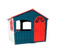 Sport1 Casa de jardín para niños House of Fun Casa de plástico para Interior Caseta para niños de jardín Robusta y Resistente a la Intemperie 130 x 111 x 115 cm Azul petróleo y Rojo
