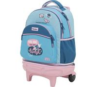 Sportandem Tandem Carro Compact Desmontable, Mochila con Carro Escolar, 35L, 5 Compartimentos, Tirantes Ergonómicos, Bolsillo Frontal con Organizador, Forro Cubre Ruedas, Azul Marino Rosado Celeste