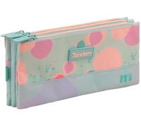 Sportandem Tandem Estuche Escolar con 3 Bolsillos Independientes y Apertura Superior, Verde Pastel Celeste Rosa, Capacidad 1 L, 24,5x11x4 cm
