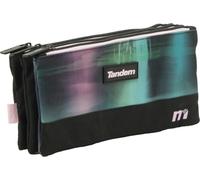 Sportandem Tandem Estuche Escolar con 3 Bolsillos Independientes y Cierre de Cremallera, Negro Turquesa Magenta, Capacidad 1 L, 24,5×11×4 cm