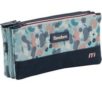 Sportandem Tandem Estuche Escolar con 3 Bolsillos Independientes y Cremalleras, Azul Marino Rosa Celeste, Capacidad 1 L, 24,5×11×4 cm