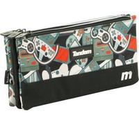 Sportandem Tandem Estuche Escolar con Tres Bolsillos Independientes y Cierre de Cremallera, Negro/Gris/Rojo, Capacidad 1 L, 24,5×9,5×4 cm