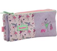 Sportandem Tandem Estuche Escolar portatodo con 3 Bolsillos Independientes y Cremalleras, Lila y Rosa, Capacidad 1 L, 24,5×11×4 cm