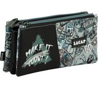 Sportandem Tandem Estuche Escolar portatodo con Tres Bolsillos Independientes y Apertura Superior, Negro y Gris, Capacidad 1 L, 24,5×11×4 cm