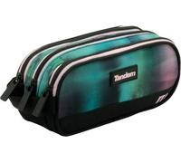 Sportandem Tandem Estuche Escolar Triple con Cremallera, Tres Compartimentos Independientes, asa Lateral, Negro Turquesa Magenta, 1 L, 22,5x9,5x8 cm