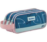 Sportandem Tandem Estuche Escolar Triple con Cremallera y asa Lateral Azul Marino, Rosa y Celeste, Capacidad 1 L, 22,5×9,5×8 cm