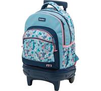 Sportandem Tandem mochila con carro desmontable y ruedas silenciosas, azul marino rosa celeste, 35 L, 2 compartimentos amplios, bolsillo frontal organizador, antivuelco