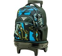 Sportandem Tandem mochila con ruedas desmontable antivuelco, 35 L, 2 compartimentos amplios, bolsillo frontal con organizador y lateral para botella, negro azul amarillo gris