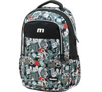 Sportandem Tandem mochila escolar de 27 L con compartimento para portátil, bolsillo frontal y lateral para botella, ergonómica y adaptable a carro, negro gris rojo