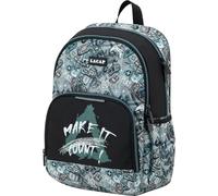 Sportandem Tandem mochila escolar de doble cuerpo adaptable a carro con espalda y base acolchada, 13 L, bolsillos para botella y libros, negro y gris, 39,5 cm