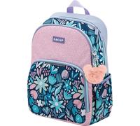 Sportandem Tandem mochila escolar doble cuerpo adaptable a carro 13 L con espalda y tirantes acolchados, bolsillos para libros y botella, azul lila rosa, 29x39,5x12 cm