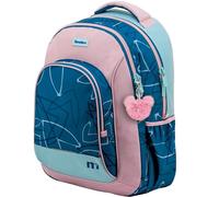 Sportandem Tandem mochila escolar doble cuerpo con bolsillo para portátil y compartimentos organizadores, azul marino rosa celeste, capacidad 23 L