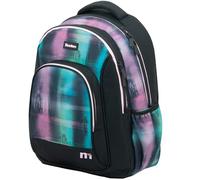 Sportandem Tandem mochila escolar doble cuerpo con bolsillo para portátil y compartimentos organizadores, acolchado transpirable, 23 L, negro turquesa magenta
