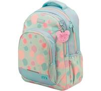 Sportandem Tandem mochila escolar doble cuerpo con compartimento acolchado para portátil, 23 L, bolsillos para botella y organizador, verde pastel/celeste/rosa