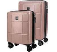 Sportandem Tandem Set 2 Maletas Expandibles Palma ABS, Maleta Cabina Compacta 33x45x20/25 cm + Maleta Cabina 37 x 55 x 20/25 cm, Ruedas Dobles 360° y Cierre de Combinación, Rosa Dorado