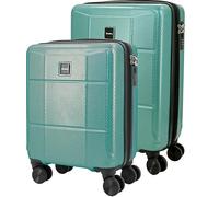 Sportandem Tandem Set 2 Maletas Expandibles Palmas ABS, Maleta Cabina Compacta 33x45x20/25 cm + Maleta Cabina 37 x 55 x 20/25 cm, Ruedas Dobles 360°, Cierre de Combinación, Verde Ópalo