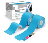 Sportanics® Kinesiology Tape - Kinesiotapes 1x sin fin 500x5cm & 1x precortado 25 piezas (20x5cm), Extra Elástico y Resistente al Agua, Cinta Deportiva, Cintas Fisio para Músculos, Azul [2 rollos]